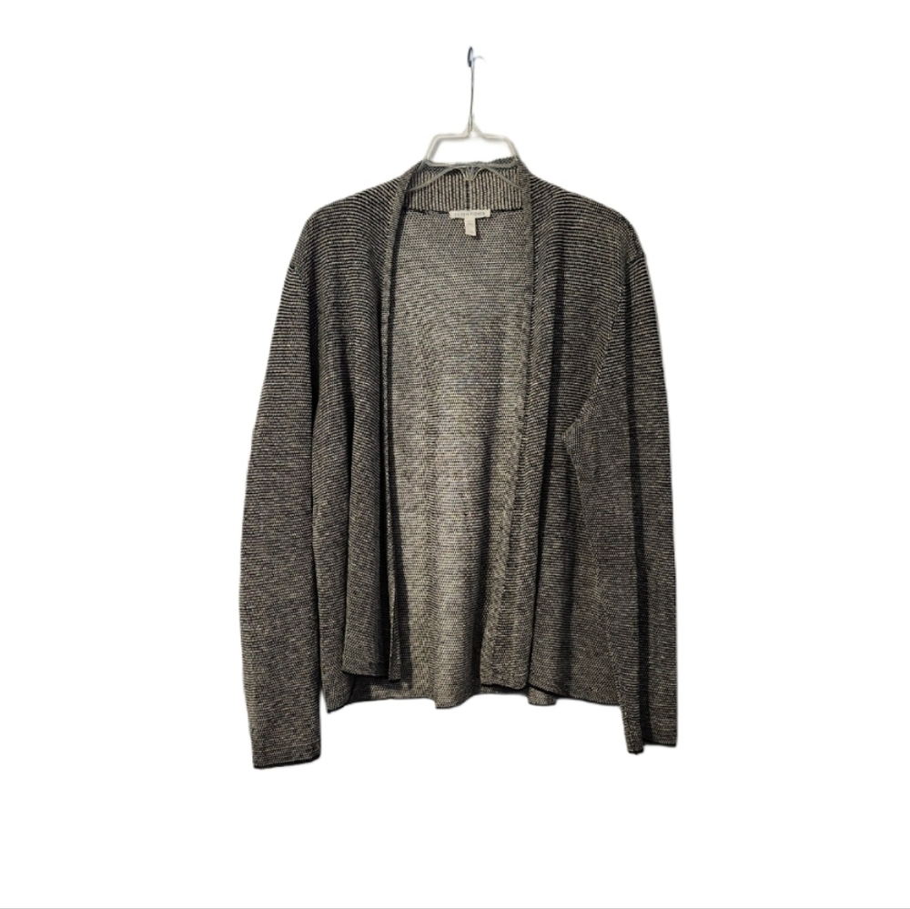 Eileen Fisher  Women's L Open-Front Cardigan 100% Organic Linen  Black